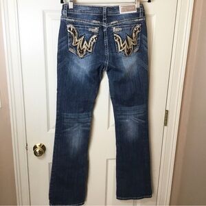 Grace in LA Boot Cut Blue Jeans with Distressing & Embellishments - 28